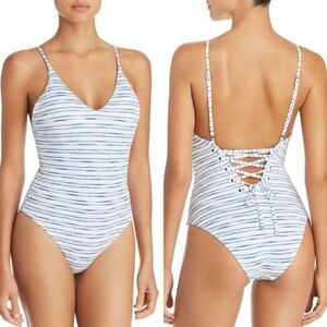 DOLCE VITA White Striped One Piece Swim